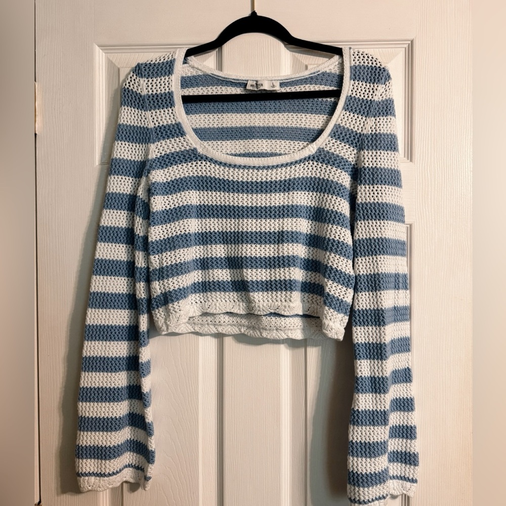 Hollister Blue Striped Crochet Sweater